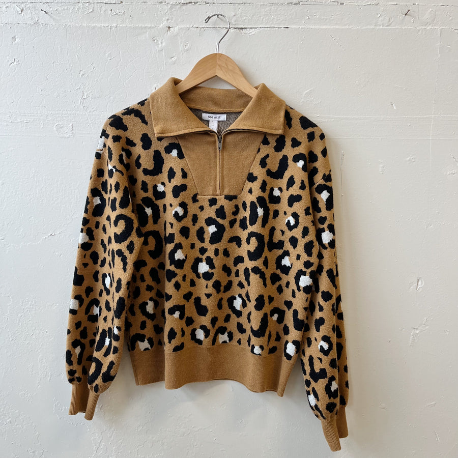 Size S | Cheetah Collared Sweater